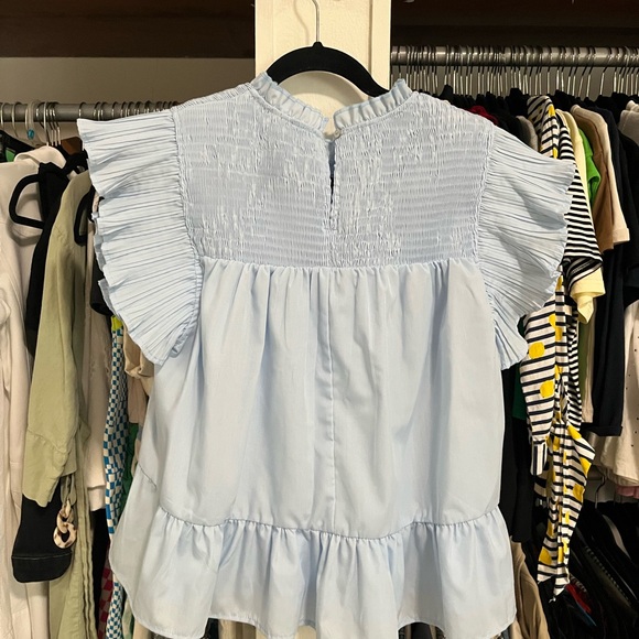 Light Blue Ruffled Women's Top - Picture 2 of 3
